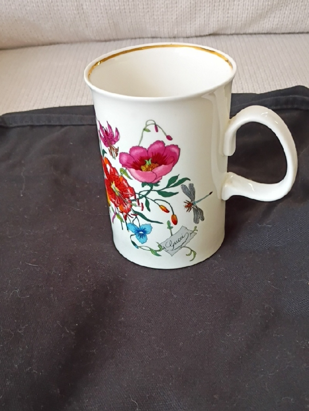 Gucci Floral Porcelain Mug with Pink, Red, Blue & Gold Accents
